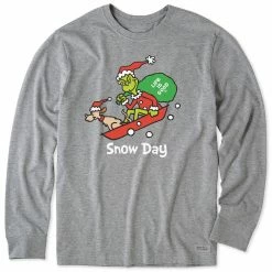 Life Is Good Mens Grinch And Max Snow Day Long Sleeve Crusher T Shirt
