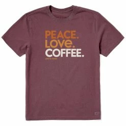 Life Is Good Mens Peace Love Coffee Crusher-Lite T Shirt