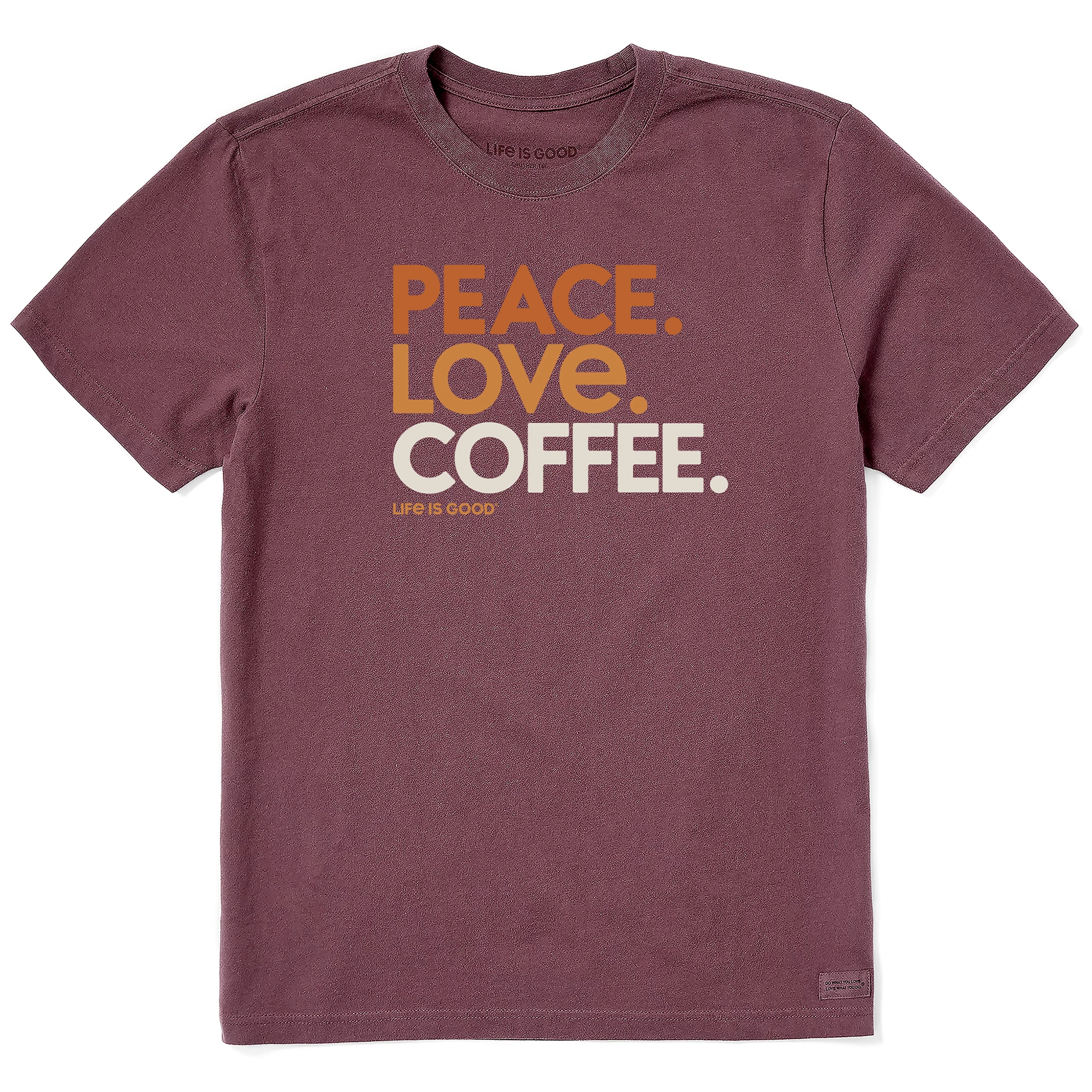 Life Is Good Mens Peace Love Coffee Crusher-Lite T Shirt