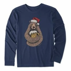 Life Is Good Mens Beer Hug Santa Bear Long Sleeve Crusher-Lite T Shirt