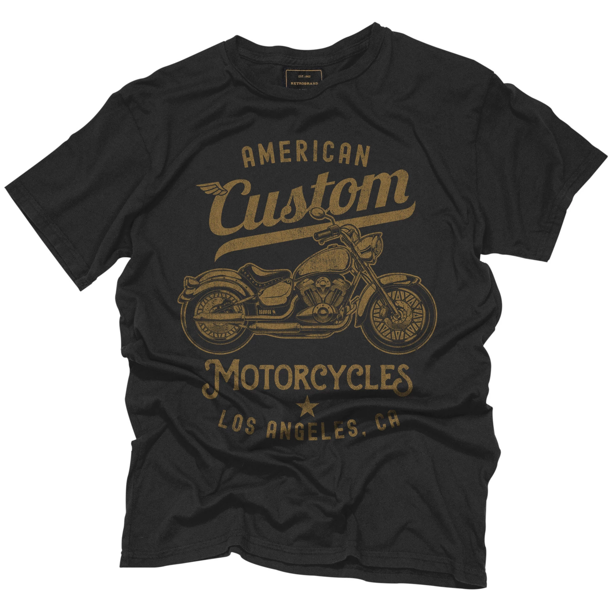 Original Retro Brand Mens American Custom Motorcycles Black Label T Shirt